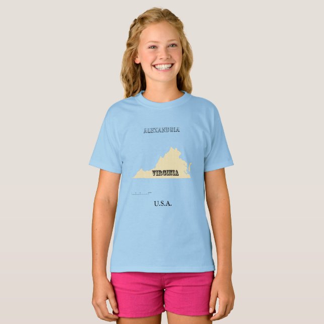 T - Shirt - Virginia Karte mit Stadt (Vorne ganz)