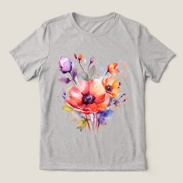 T - Shirt von Aquarellmohn ist ein zartes Blumenmo (Design Vorderseite)