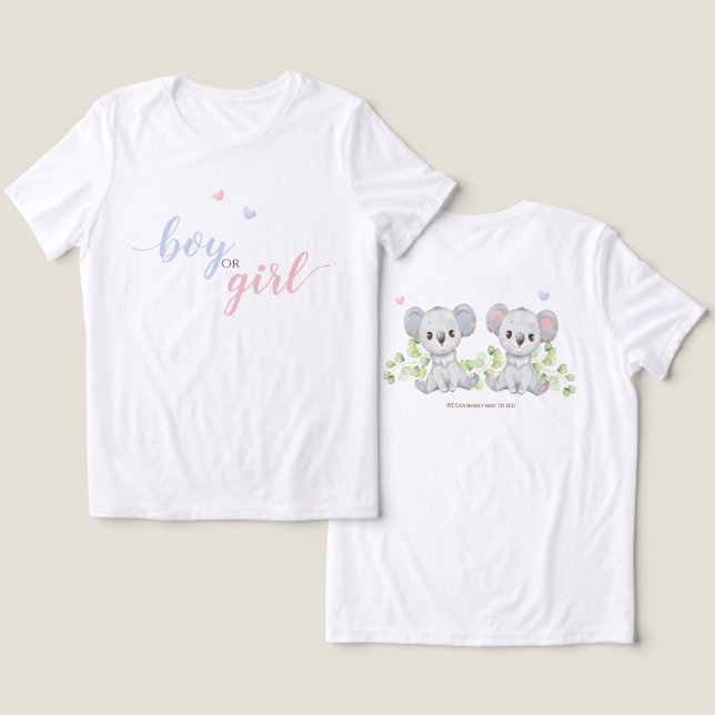 T - Shirt von Frauen für Koala Gender Reveal Party (Design Vorderseite & Rückseite)