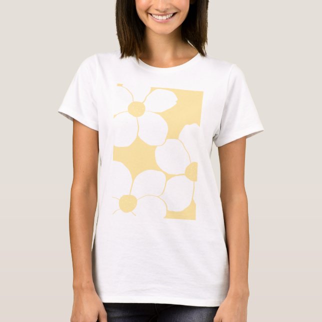 T - Shirt von Frauen mit Buttergelbem Blumendruck (Vorderseite)