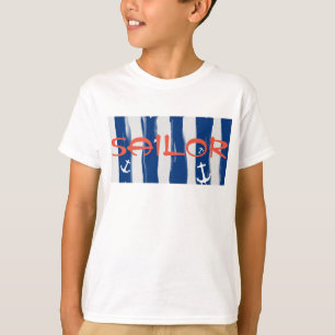 T - Shirt von Funky Sailor Blue White Stripes Anch