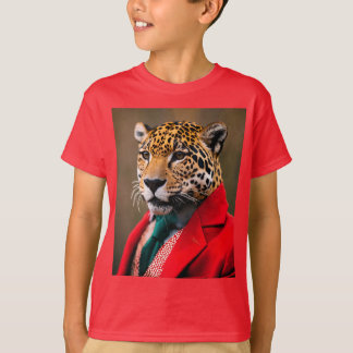 T - Shirt von Kindern mit Happy Jaguar in einem ro