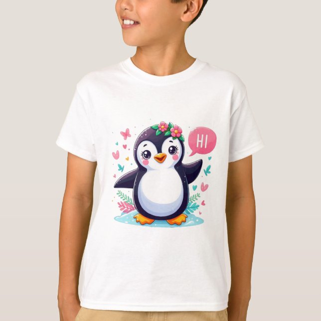 T - Shirt von Kindern mit Niedlicher Pinguinschrif (Vorderseite)