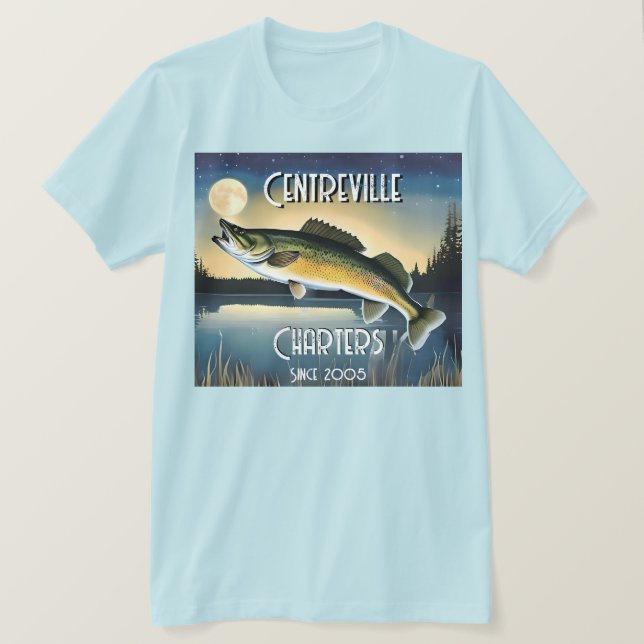 T - Shirt Walleye Pike, Water and Moon (Design vorne)