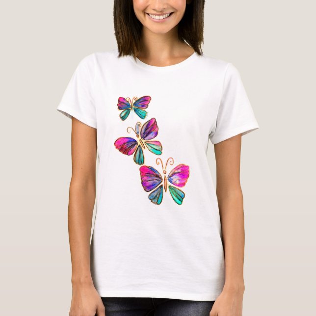 T - Shirt Wasserfarbenflatternde Schmetterlinge (Vorderseite)