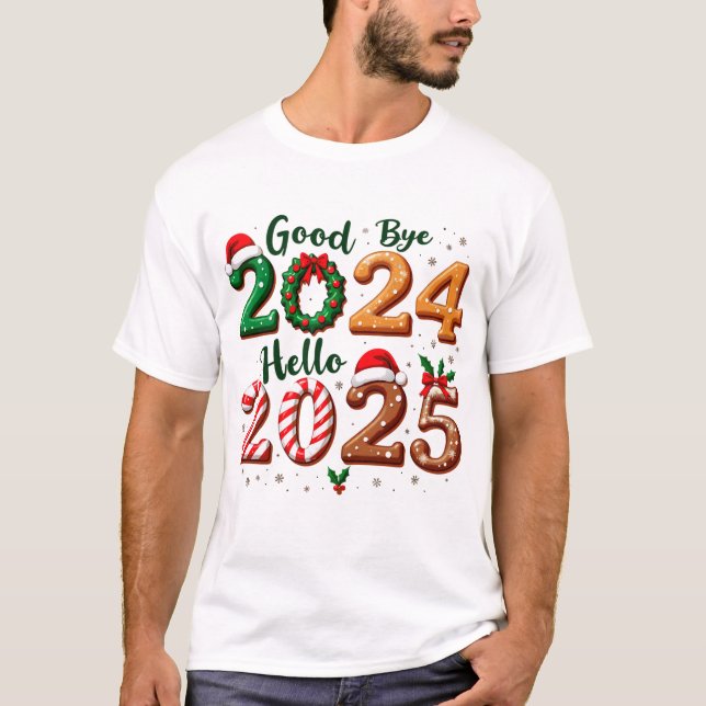 T - Shirt Weihnachten Auf Wiedersehen 2024 Hallo 2 (Vorderseite)