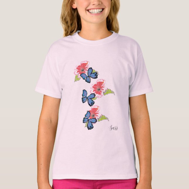 T - Shirt: Wilde Blume und Schmetterlinge T-Shirt (Vorderseite)