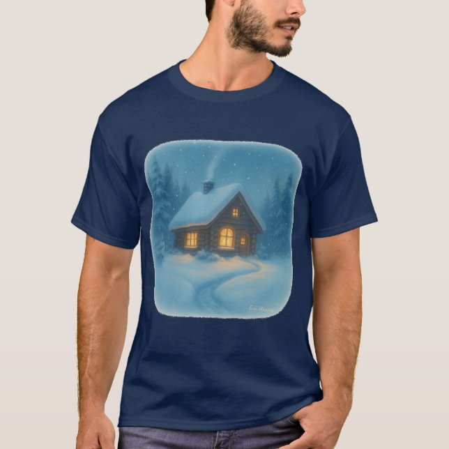 T-Shirt Winter Cabin Scene (Vorderseite)