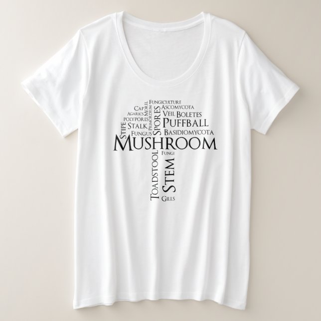 T - Shirt "Word Mushroom Plus Size" (Schwarzer Tex (Design vorne)