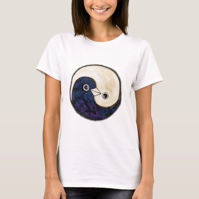T-Shirt Yin Yang Entwurf mit Tauben (Vorderseite)