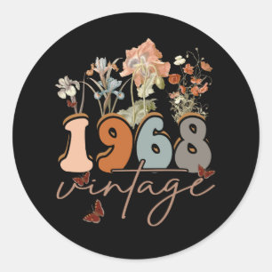T-Shirt zum 55. Geburtstag für Frauen Vintage 1968 Runder Aufkleber