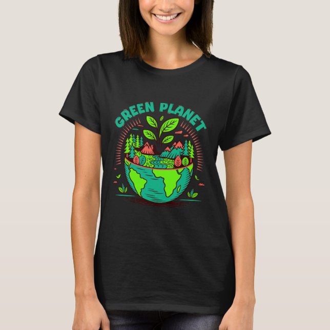 T-Shirt zum Tag der Erde Grüner Planet (Vorderseite)