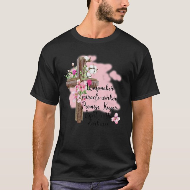 T-ShirtFloral Jesus Cross Waymaker Miracle Worker T-Shirt (Vorderseite)