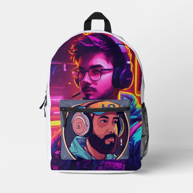 T-Shirts für das DJ-Logo - Neon Lights und Starry Bedruckter Rucksack (Vorderseite)