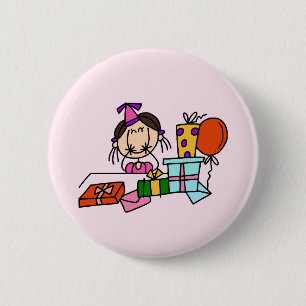 T-Shirts für Mädchen mit braunen Haaren und Geburt Button