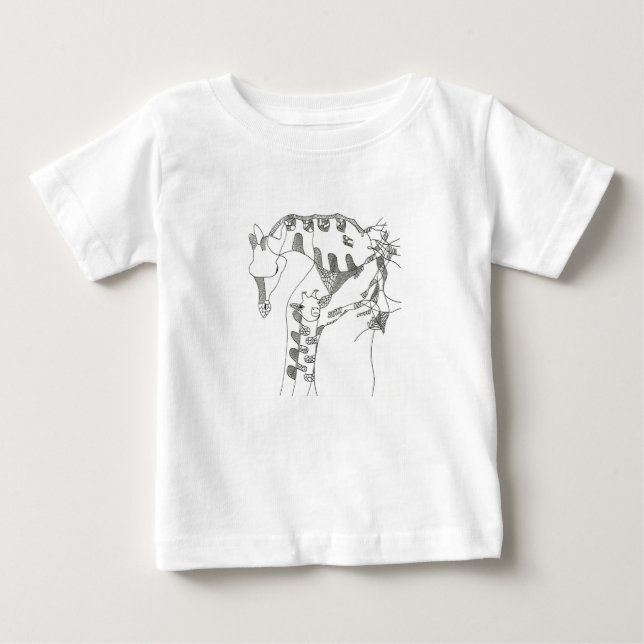 T-Shirts mit Cartoon-Strichmännchen-Giraffenmutter (Vorderseite)