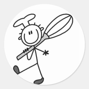 T-Shirts mit Stockfigur-Koch mit Schneebesen Runder Aufkleber