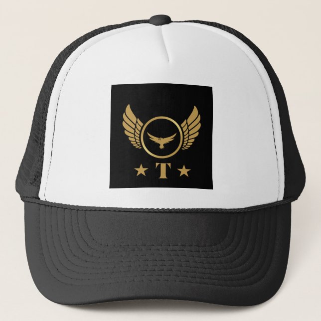 T-Symbol-Logo Initial Gold Eagle Monogram-Cap Nied Truckerkappe (Vorderseite)