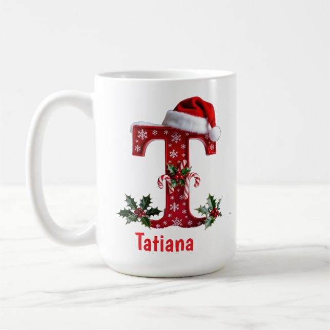 T Weihnachten Monogramm Anfangsbuchstabe T des Wei Kaffeetasse (Links)