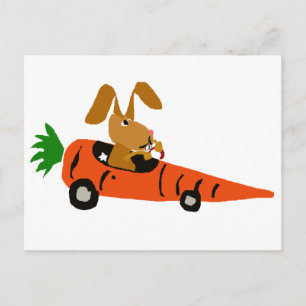 TA- Funny Bunny Rabbit Driving Carrot Car Cartoon Postkarte