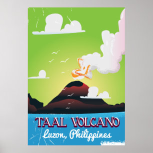 Taal Volcano Vulkan Philipp Vintage Reiseplakat Poster