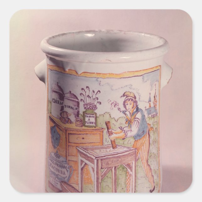 Tabak-Topf mit einem Tabak Quadratischer Aufkleber (Vorderseite)