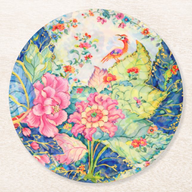 Tabakblatt China-Muster inspiriert Runder Pappuntersetzer (Vorderseite)