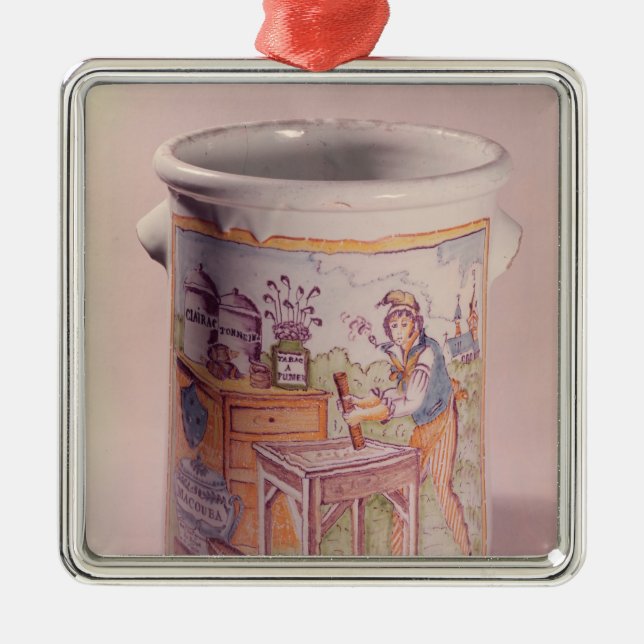 Tabaktopf, der einen Tabakwarenhändler darstellt Silbernes Ornament (Vorne)