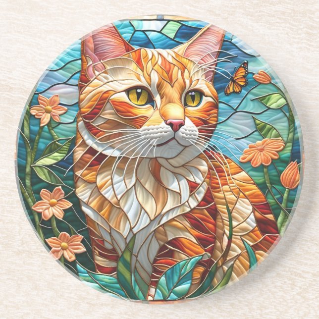 Tabby  art stained glass cat colorful modern style getränkeuntersetzer (Vorne)