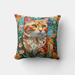 Tabby art stained glass cat colorful modern style kissen