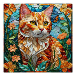 Tabby art stained glass cat colorful modern style poster