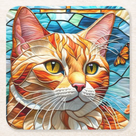 Tabby art stained glass cat colorful modern style rechteckiger pappuntersetzer