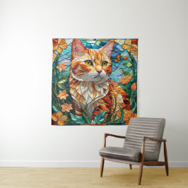 Tabby art stained glass cat colorful modern style wandteppich