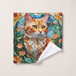Tabby art stained glass cat colorful modern style waschlappen