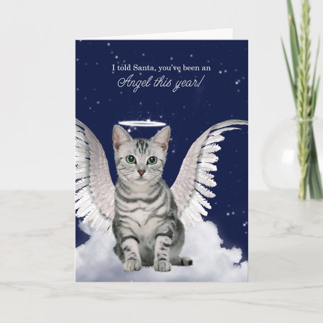 Tabby Cat Angel für Weihnachtsfeiertag Feiertagskarte (Vorderseite)