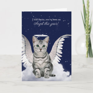 Tabby Cat Angel für Weihnachtsfeiertag Feiertagskarte
