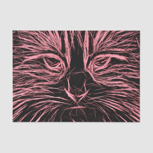 Tabby Cat Art Design Rosa Schwarzes Deko Seidenpapier (Vorderseite)