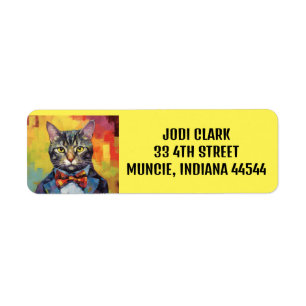 TABBY CAT ART RÜCKSENDEADRESSEN-AUFKLEBER