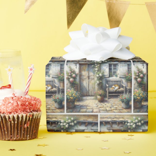 Tabby Cat Auf der alten Bank Geschenkpapier (Geburtstagsparty)