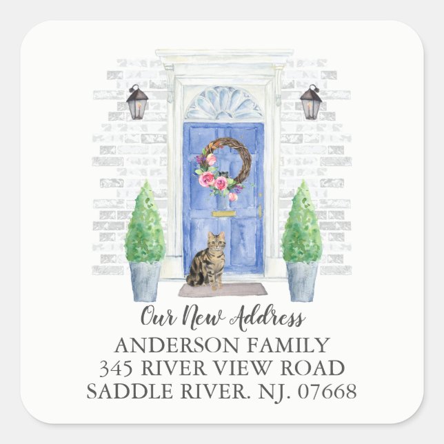 Tabby Cat Blue Dose New Address Label Aufkleber (Vorderseite)