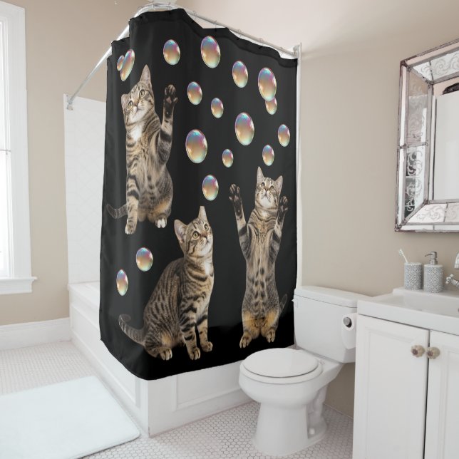 Tabby Cat Bubbles Cat Shower Curtain Duschvorhang (Beispiel)
