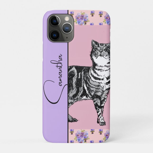 Tabby Cat Cats Feline Pink Lavender Girls Name Case-Mate iPhone Hülle (Rückseite)