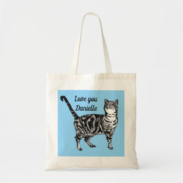 Tabby Cat Cats light Blue Girls Name Tote Beutel Tragetasche (Vorne)