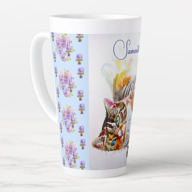 Tabby Cat Cats Watercolor Womans Name Latte Mug Milchtasse (Linke Ecke)