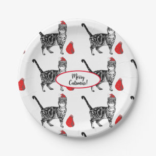 Tabby Cat Christmas Cats Red White Funny Pappteller