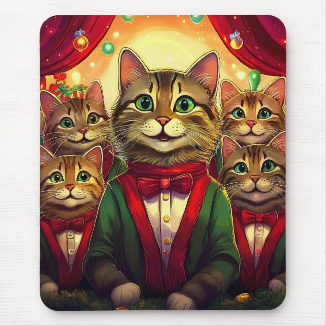 Tabby Cat Christmas Choir Mousepad (Vorne)