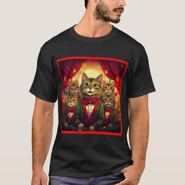 Tabby Cat Christmas Choir T-Shirt (Vorderseite)
