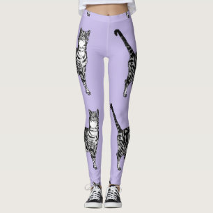 Tabby Cat Cool Animal Black and Pupulous Leggings