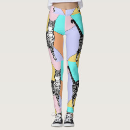 Tabby Cat Cool Animal Pastel Harlequin Leggings