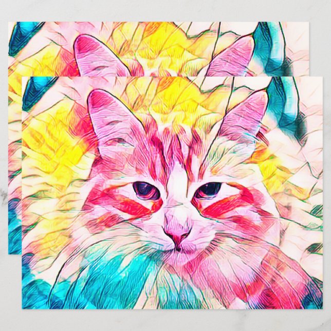 Tabby Cat Design Pink Aquamarines Design (Vorne/Hinten)